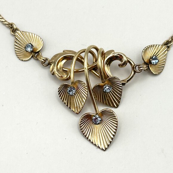 Vintage 1/20 12K GE Van Dell Necklace Heart Cluster Blue Rhinestone 16 inches - Picture 1 of 14